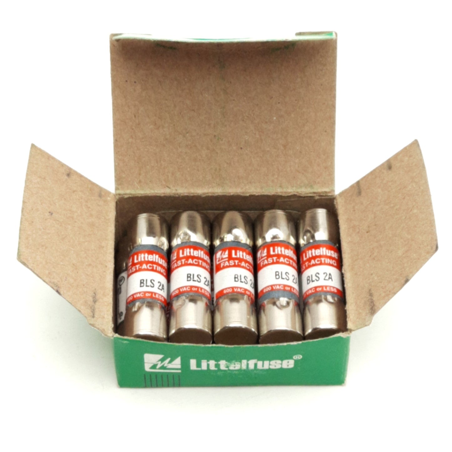 New – Open box Lot of 10 Littelfuse BLS 2A Fast Acting Midget Fuses, 600V AC, 10kA Capacity