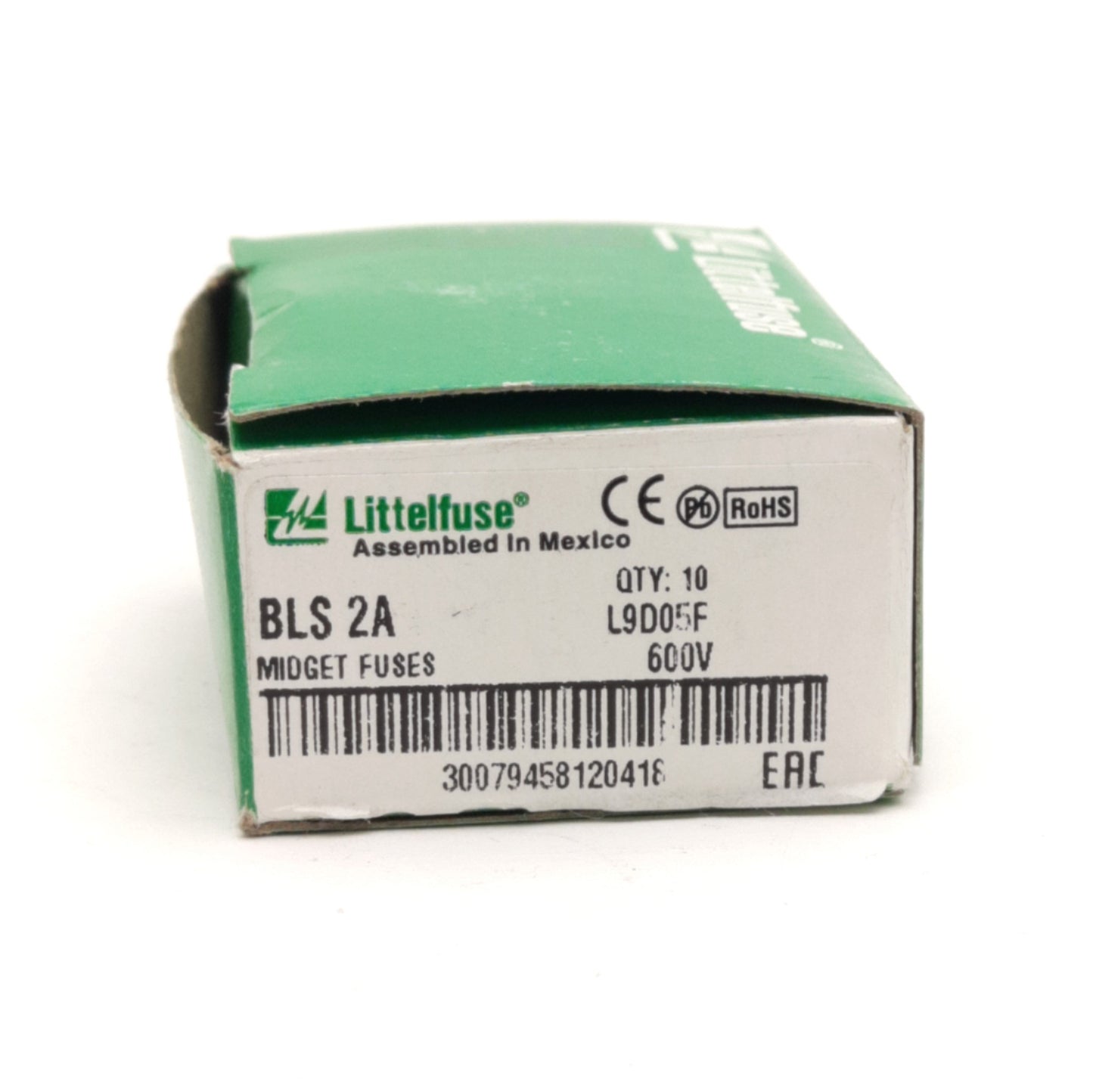 New – Open box Lot of 10 Littelfuse BLS 2A Fast Acting Midget Fuses, 600V AC, 10kA Capacity