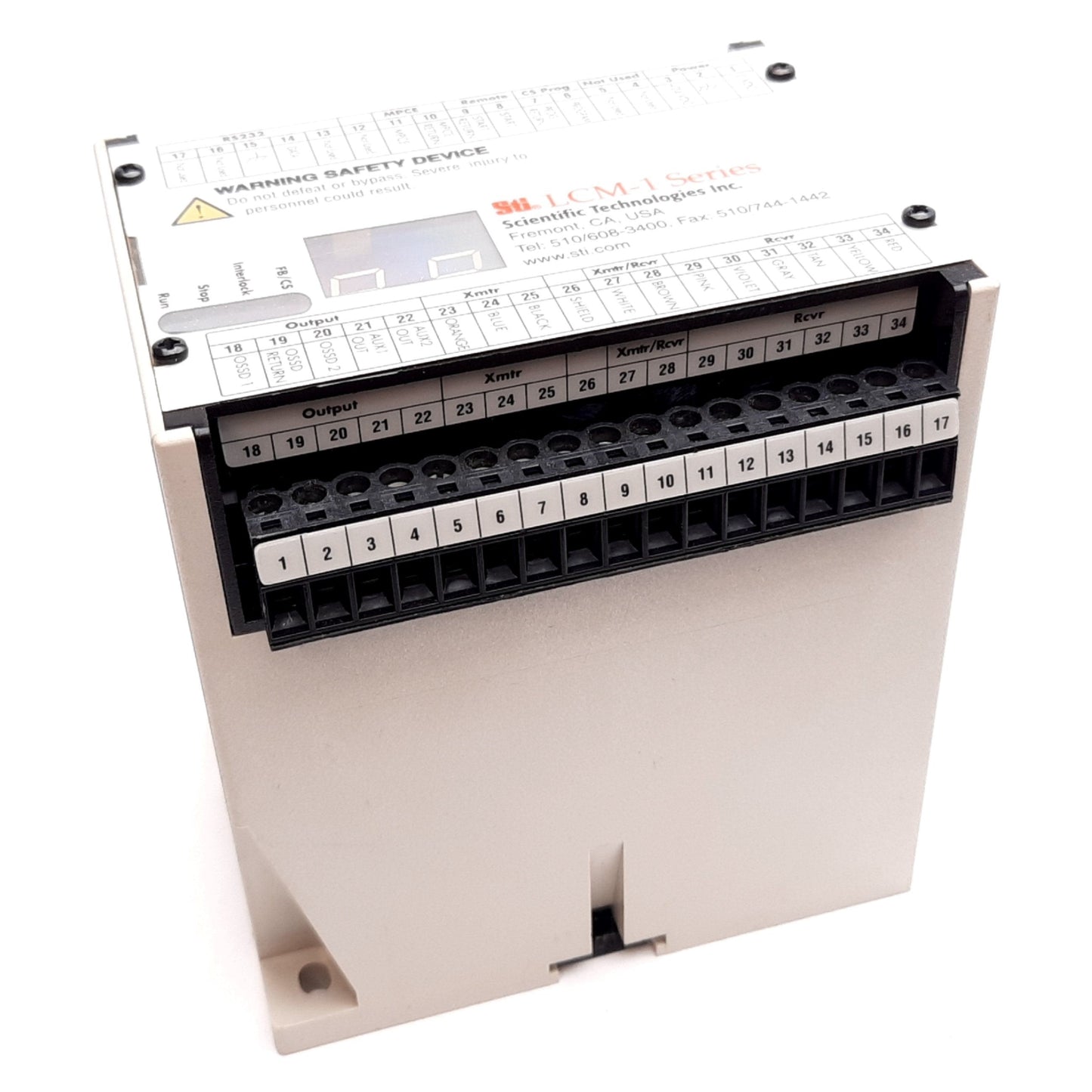 Used Sti 70116-1000 LCM-1 Light Curtain Safety Controller, PNP, 24VDC 1.7A, DIN Mount