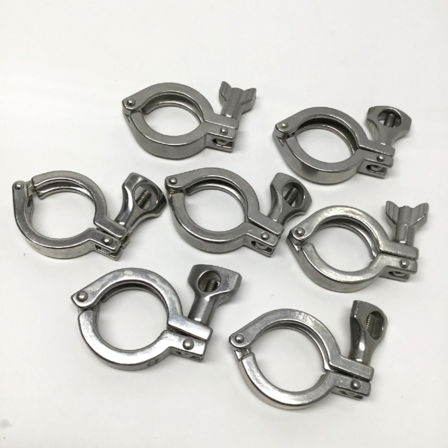 Used Lot of 7 13MHHM Stainless Steel Heavy Duty Sanitary Tri-Clamp Fittings 1"/1.5"