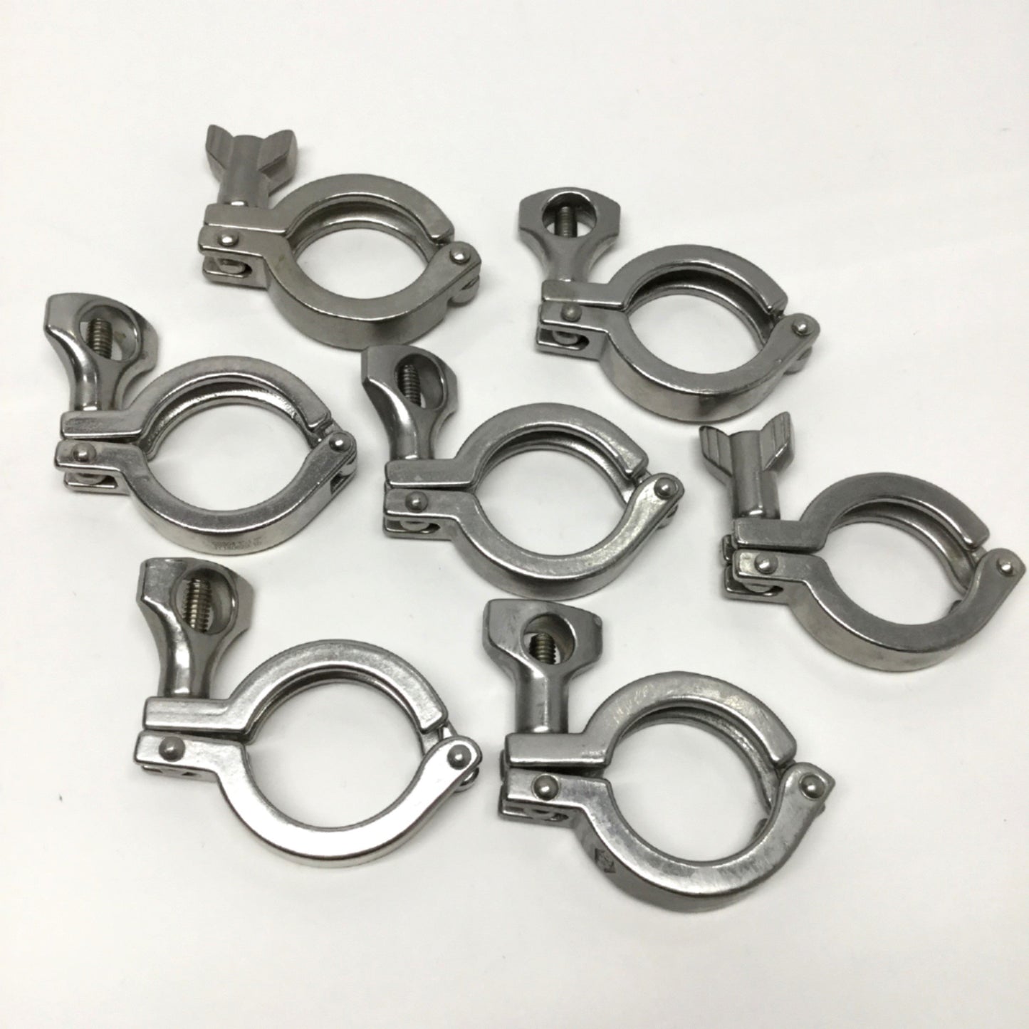 Used Lot of 7 13MHHM Stainless Steel Heavy Duty Sanitary Tri-Clamp Fittings 1"/1.5"