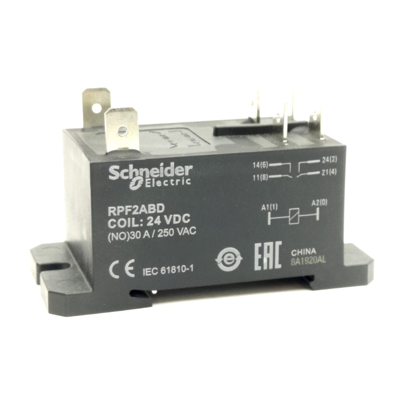 New Lot of 10 Schneider Electric RPF2ABD Power Relays, 30A, 24 VDC, 2NO, DIN Rail