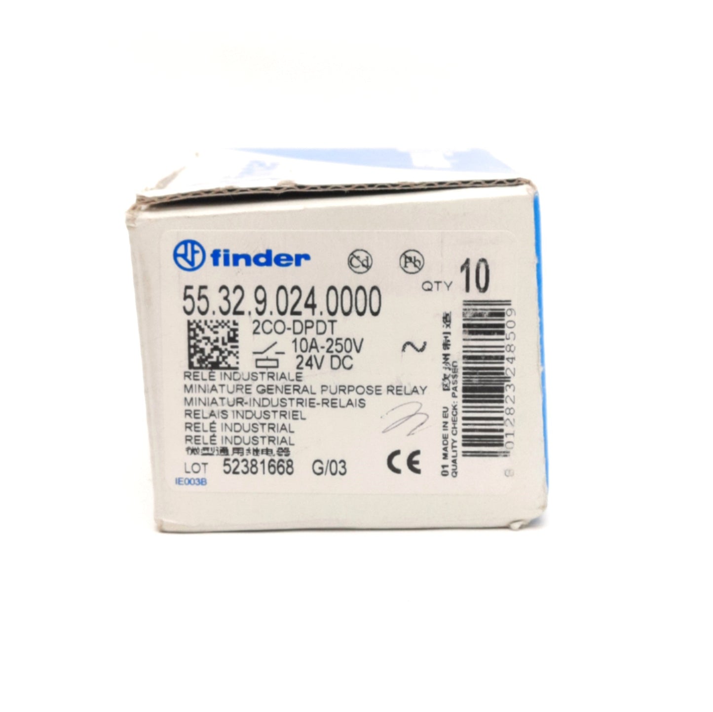 New Lot of 10 Finder 55.32.9.024.0000 Relay, 10A 250VAC/30VDC, DPDT, 24 VDC Coil