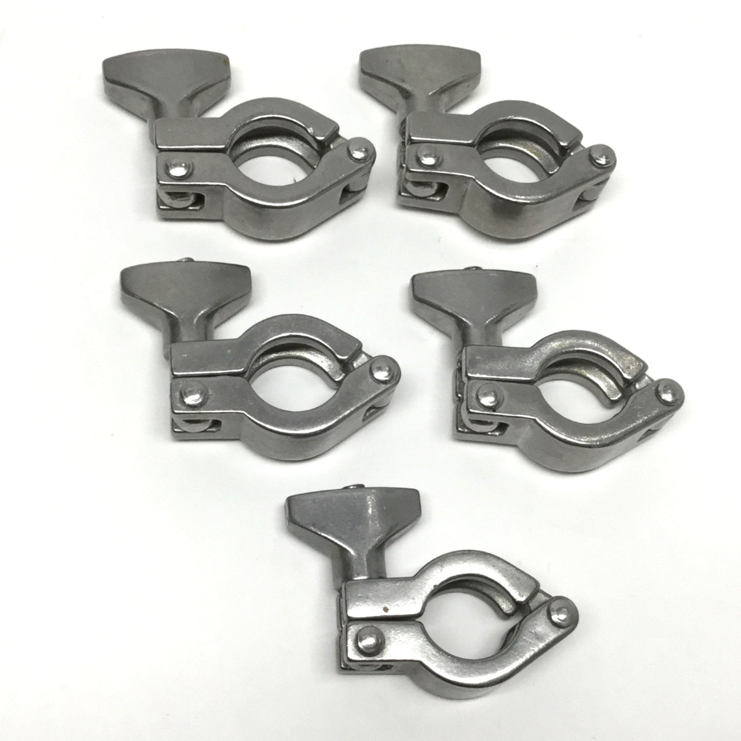 Used Lot of 5 3-A 63-03 Stainless Steel Heavy Duty Sanitary Tri-Clamp Fittings 3/4"