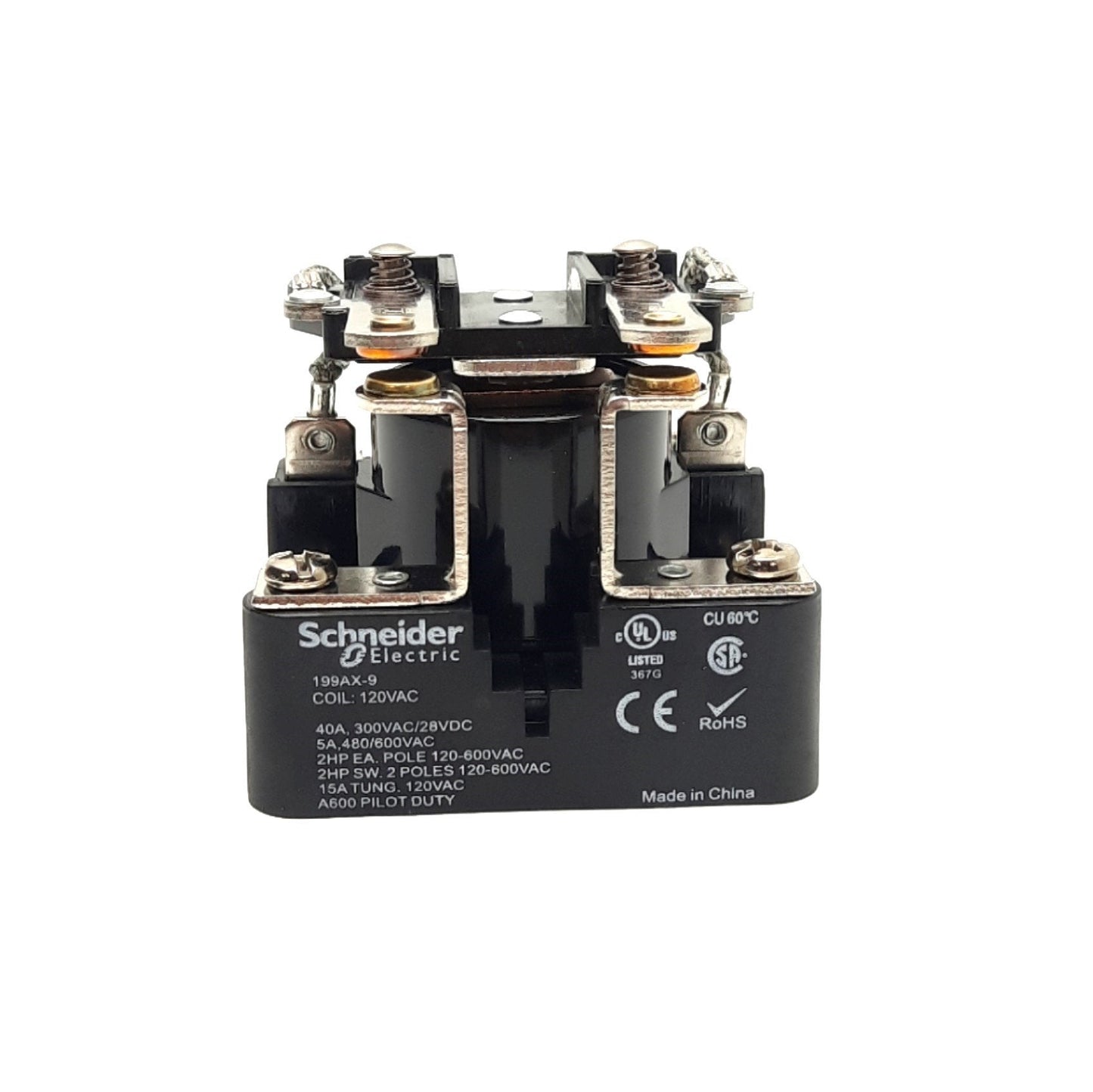 New Schneider Electric 199AX-9 Relay, DPST, 2NO, 40A, 600VAC/250VDC Max, 120VAC Coil