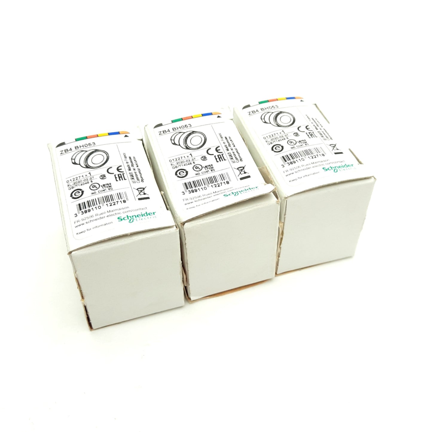 New Lot of 3 Schneider Electric ZB4 BH053 Push Button, Orange Flush, Illuminated