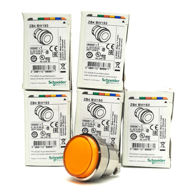 New Lot of 5 Schneider Electric ZB4 BW153 Push Button, Orange Extended, Illuminated