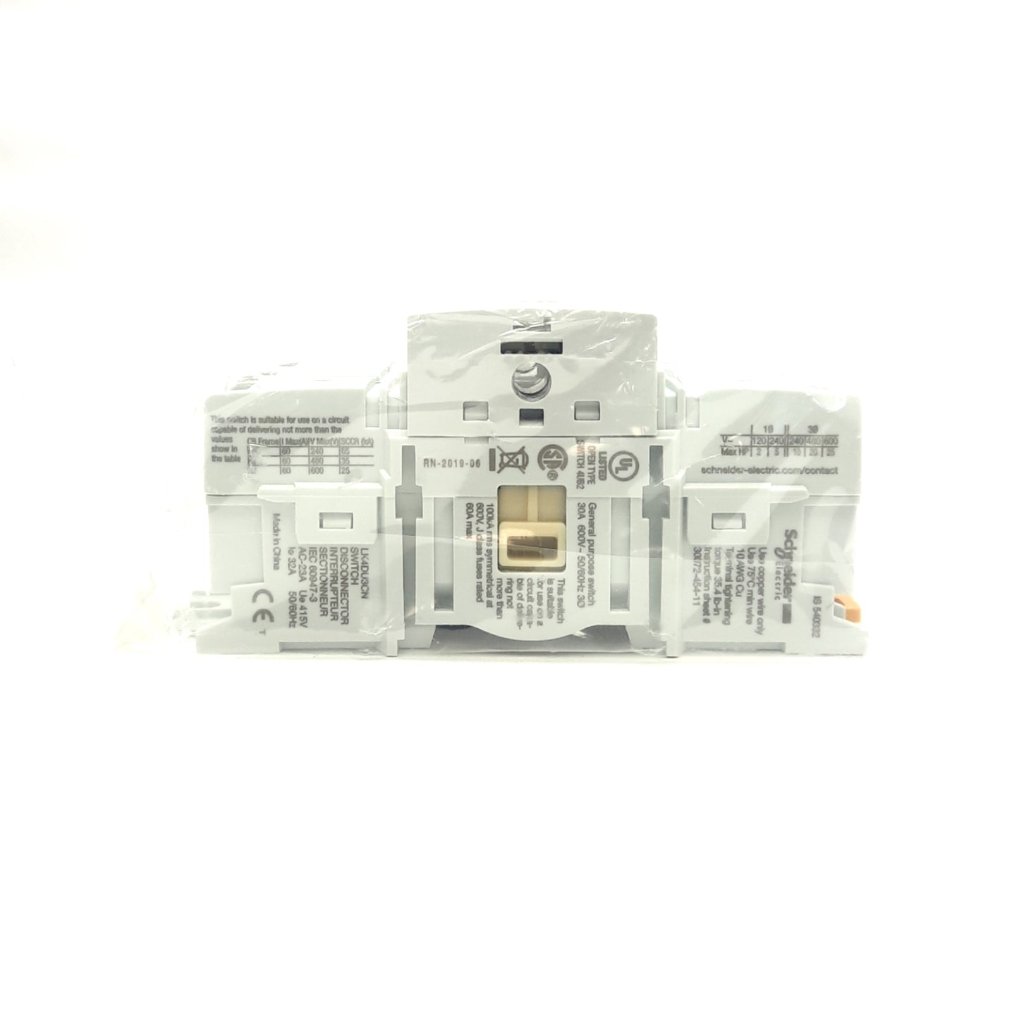 New Schneider Electric LK4DU3CN Disconnect Switch, 600VAC 30A 3P, DIN Rail