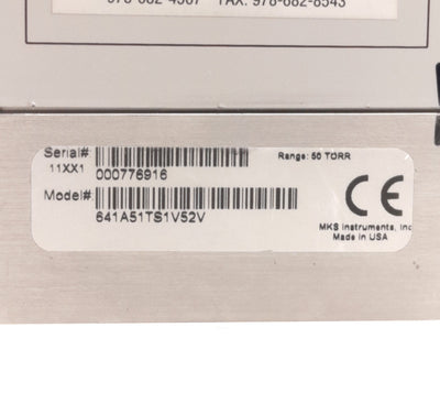 Used MKS Instruments 641A51TS1V52V Pressure Controller, 1/4" Swagelok, 50 Torr Range