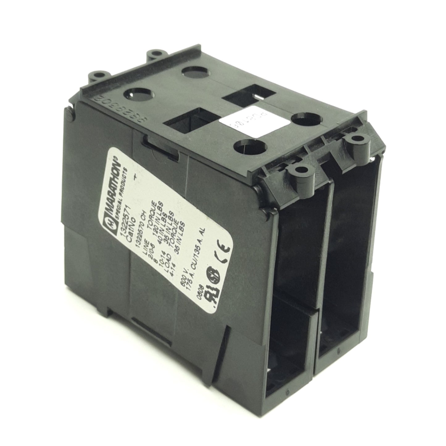 Used Marathon 1322570CH Power Distribution Block 1x4 Line/Load, 600V 175A Max, 2-Pole