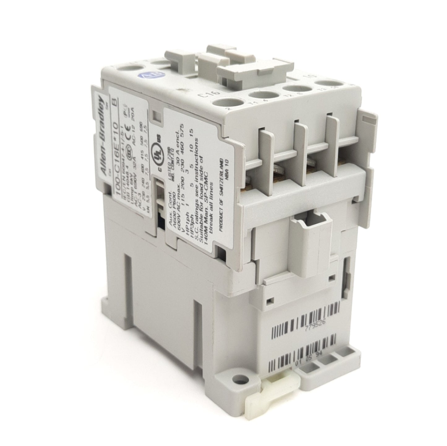 Used Allen Bradley 100-C16EJ10 IEC Contactor, 3-Poles, 1NO, 16A, 10HP @ 460V AC