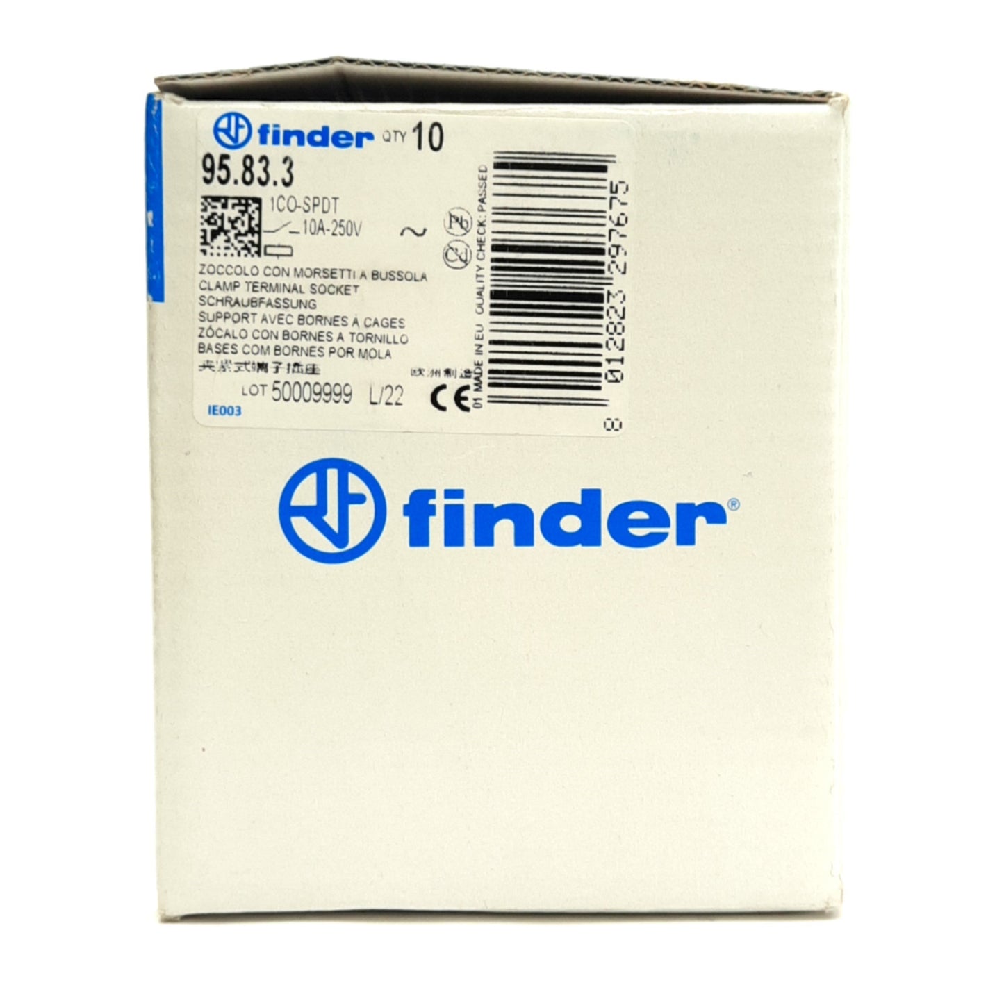 New – Open box Lot of 10 Finder 95.83.3 Clamp Terminal Socket, 10A 250V, 1CO-SPDT, DIN Rail