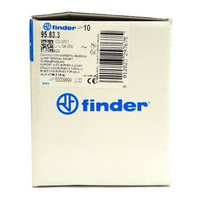 New – Open box Lot of 10 Finder 95.83.3 Clamp Terminal Socket, 10A 250V, 1CO-SPDT, DIN Rail