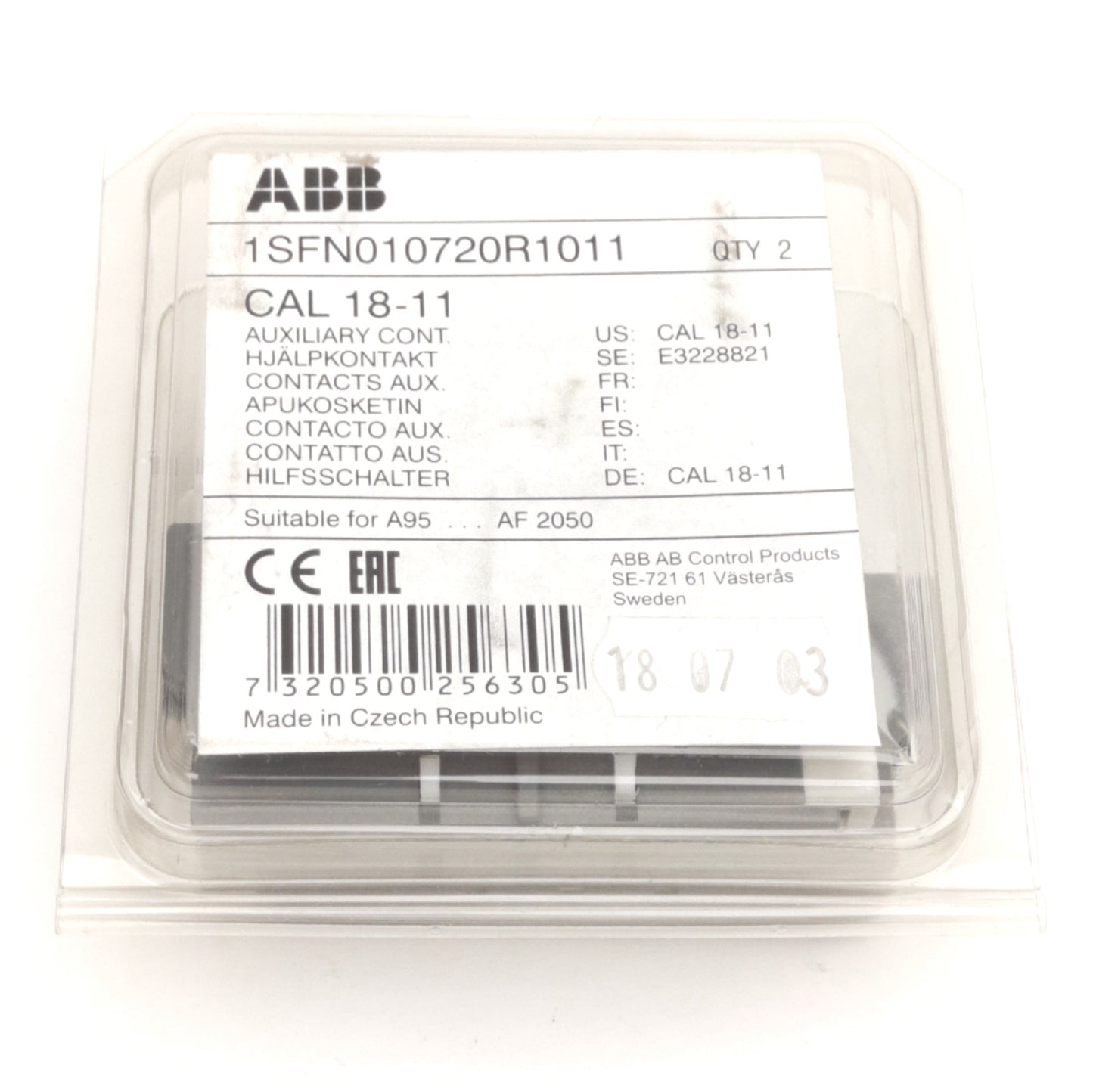 New Lot of 2 ABB CAL18-11 Auxiliary Contact Block, 2 Pole 1NC 1NO, 690VAC 16A