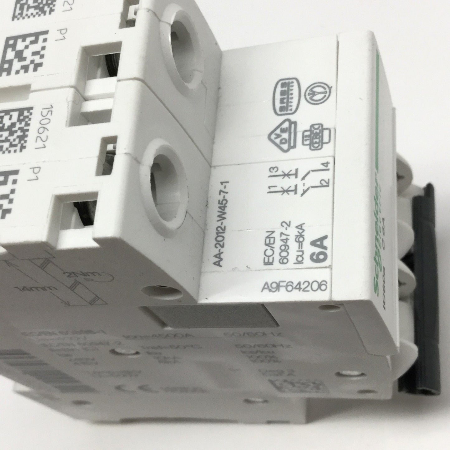 Used Schneider Electric A9F64206 Acti9 iC60a Circuit Breaker, 2-Pole, 400V 6A C-Curve