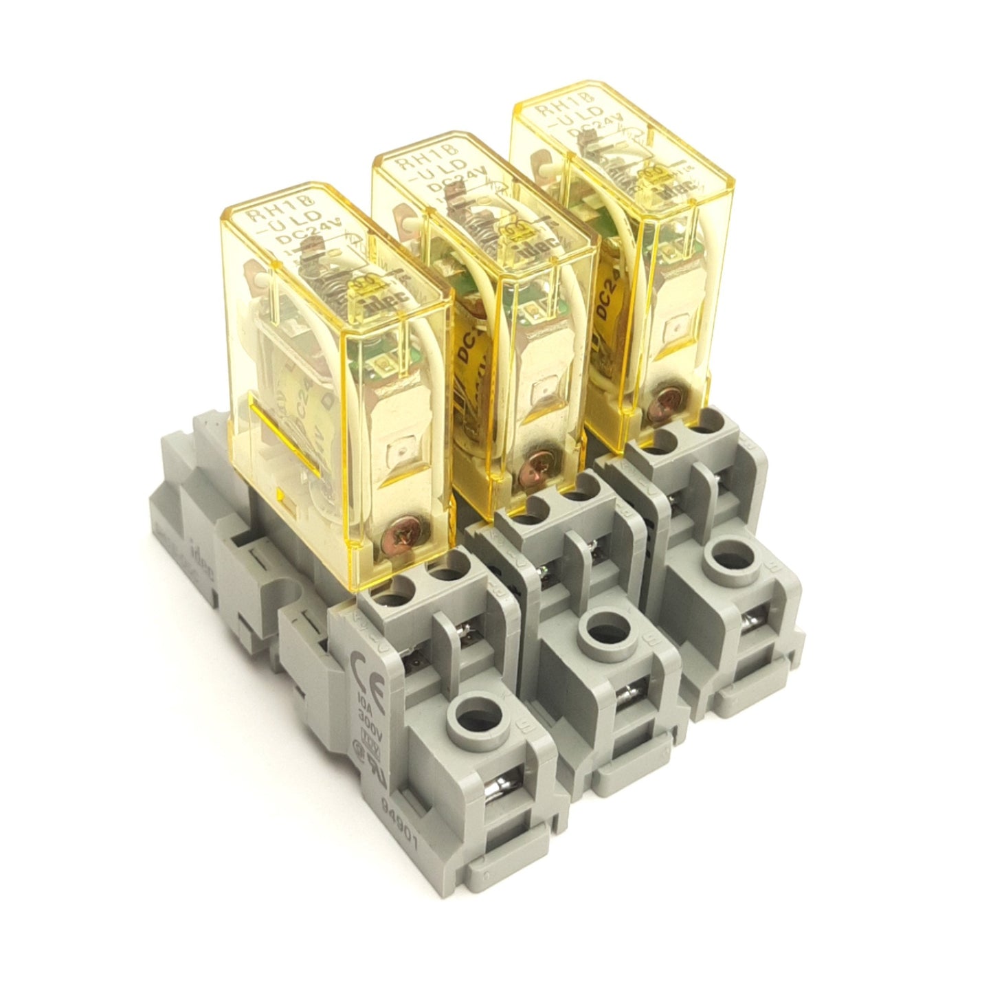 Used Lot of 3 Idec RH1B-ULD Ice Cube Relays, Voltage: 24VDC 10A w/Sockets SH1B-05C