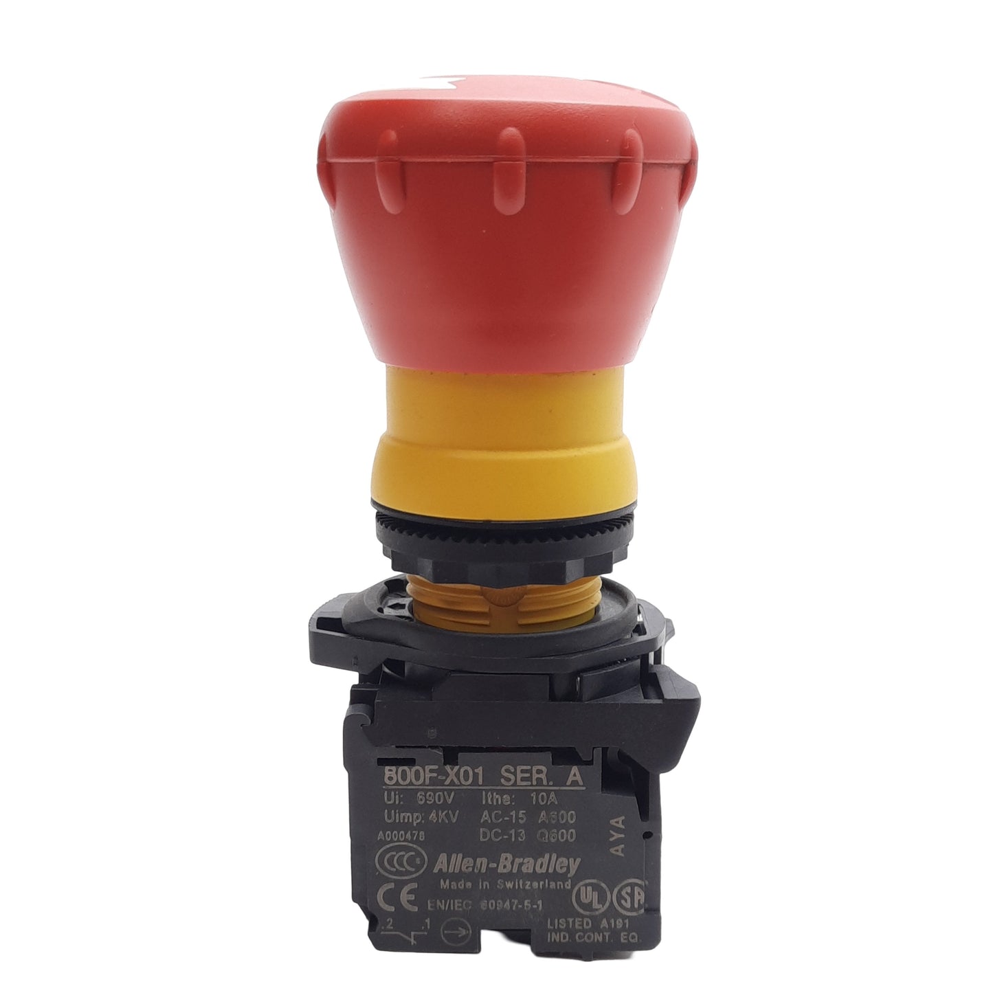 Used Allen Bradley 800FP-MT44PX02 Emergency Stop Pushbutton 2x NC 600V 10A 22.5mm