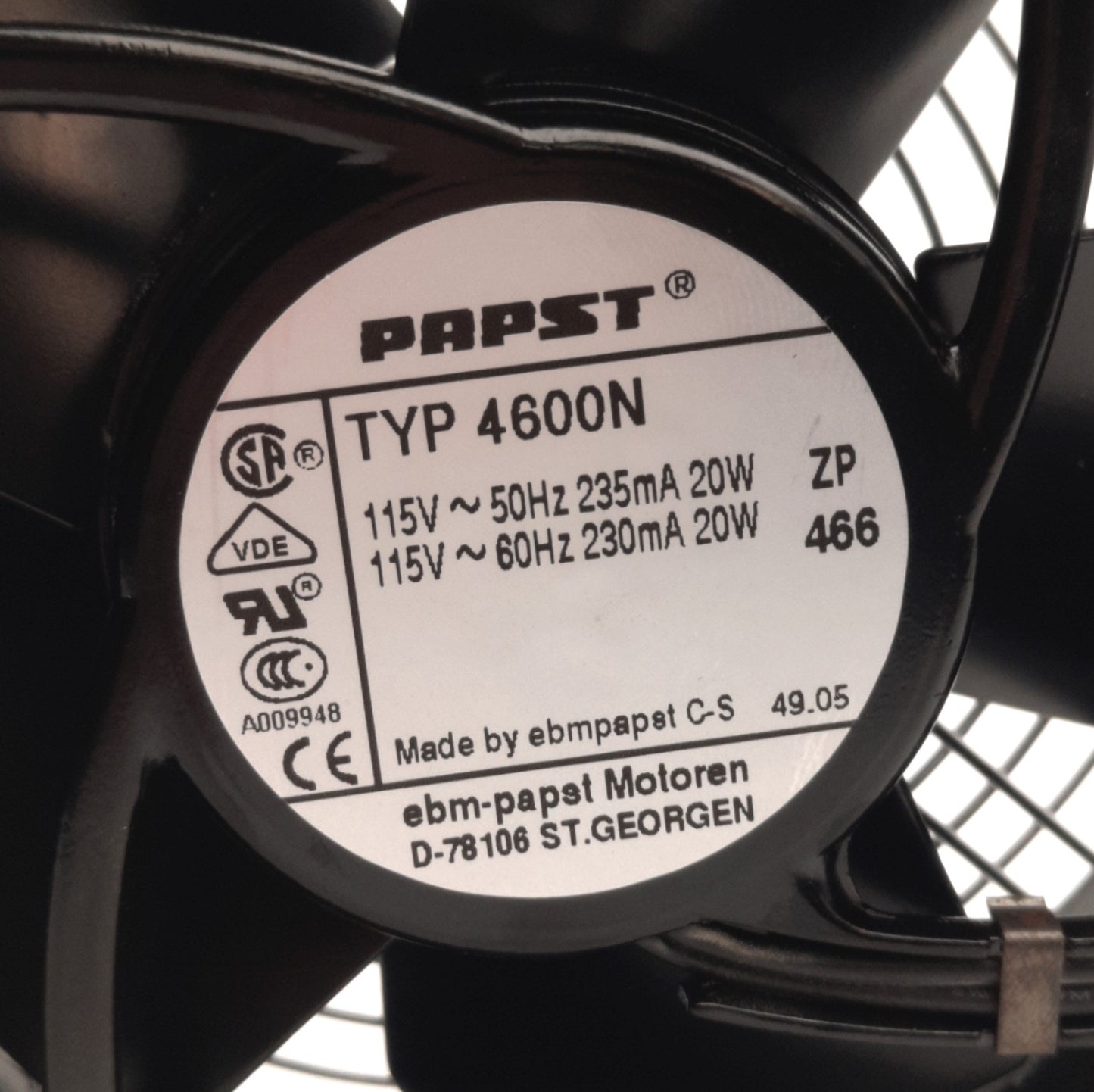 Used EBM Papst 4600N 466 Enclosure Fan For SF-0516-002, 115V, 120mm x 120mm