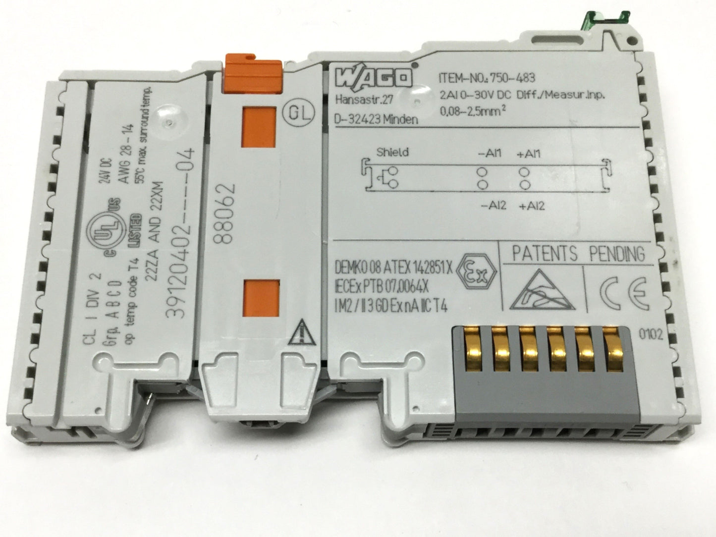 Used Wago 750-483 Analog Voltage Differential Input Module 0-30VDC, 2-Channel, 14-bit
