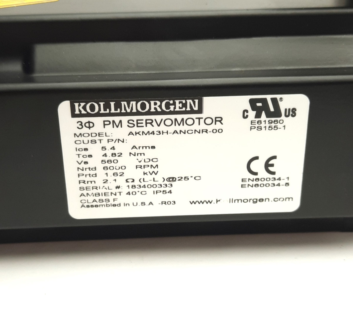 New Kollmorgen AKM43H-ANCNR-00 Servo Motor 84mm Frame, w/ Resolver Feedback