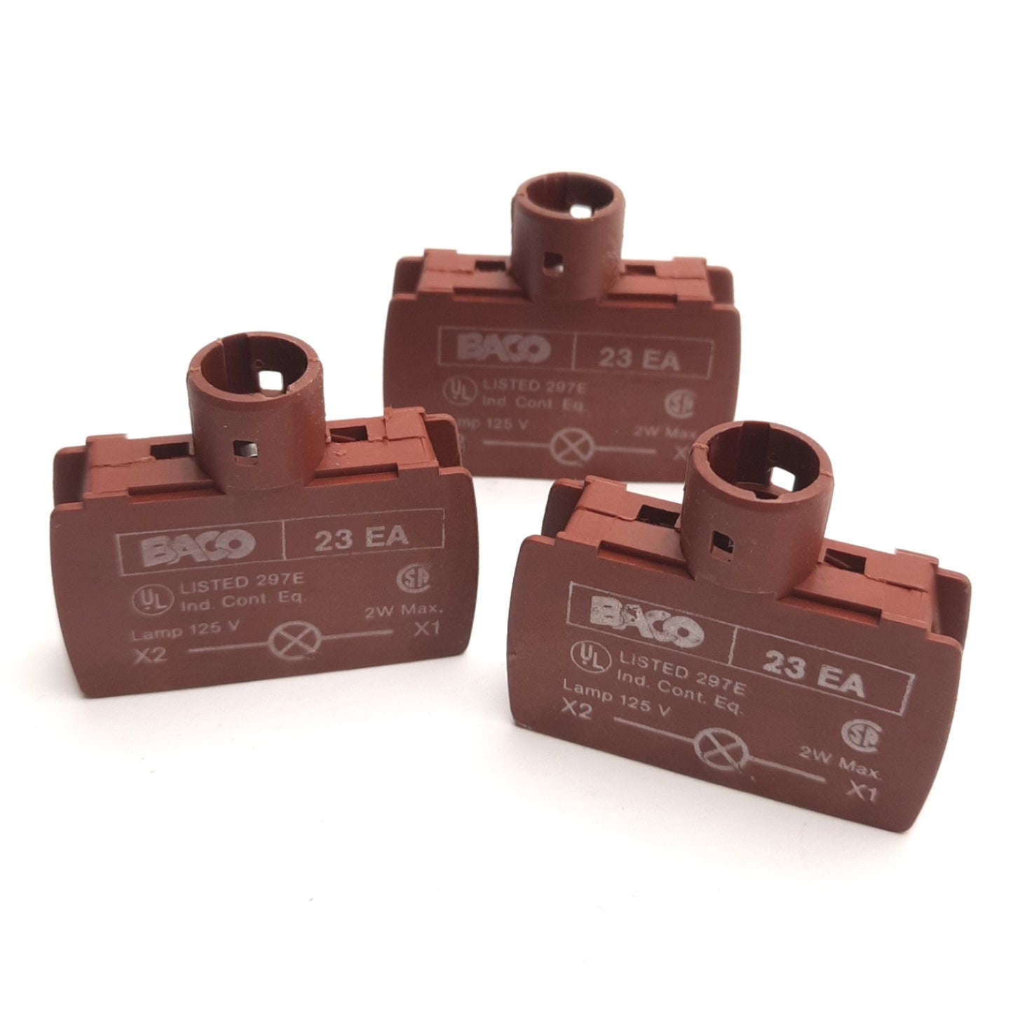 Used Lot of 3 Baco 23EA Lamp Holders For 22mm Devices, 125V, 380V 2W Max