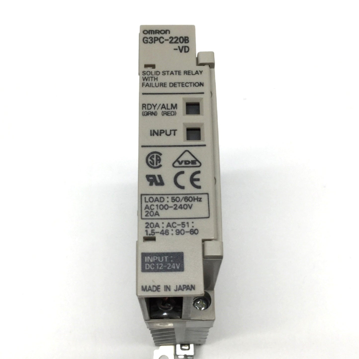 Used Omron G3PC-220B-VD Solid State Relay, 12-24VDC Input, 100-240VAC 20A Load Rating