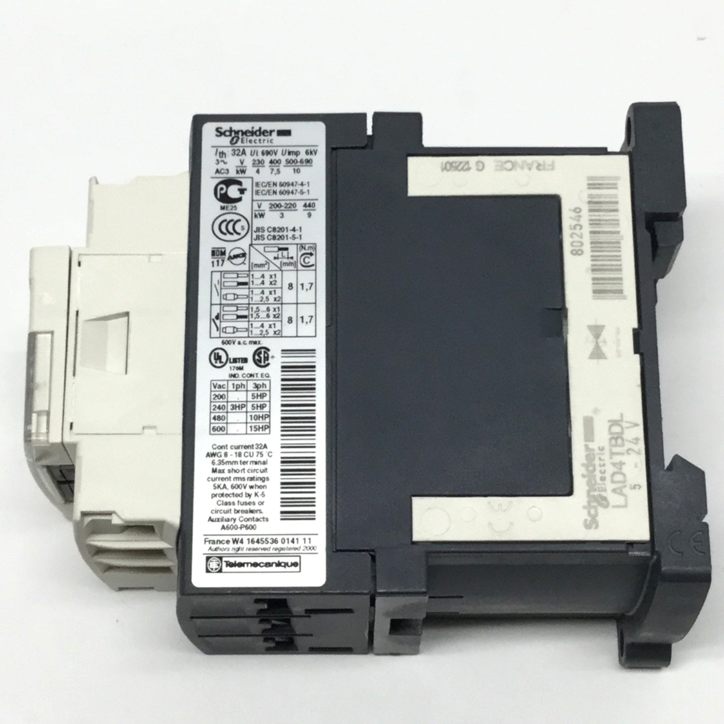 Used Schneider LC1D18BL TeSys IEC Contactor 3-Pole + 1NO-1NC 32A 600VAC, 24VDC Coil