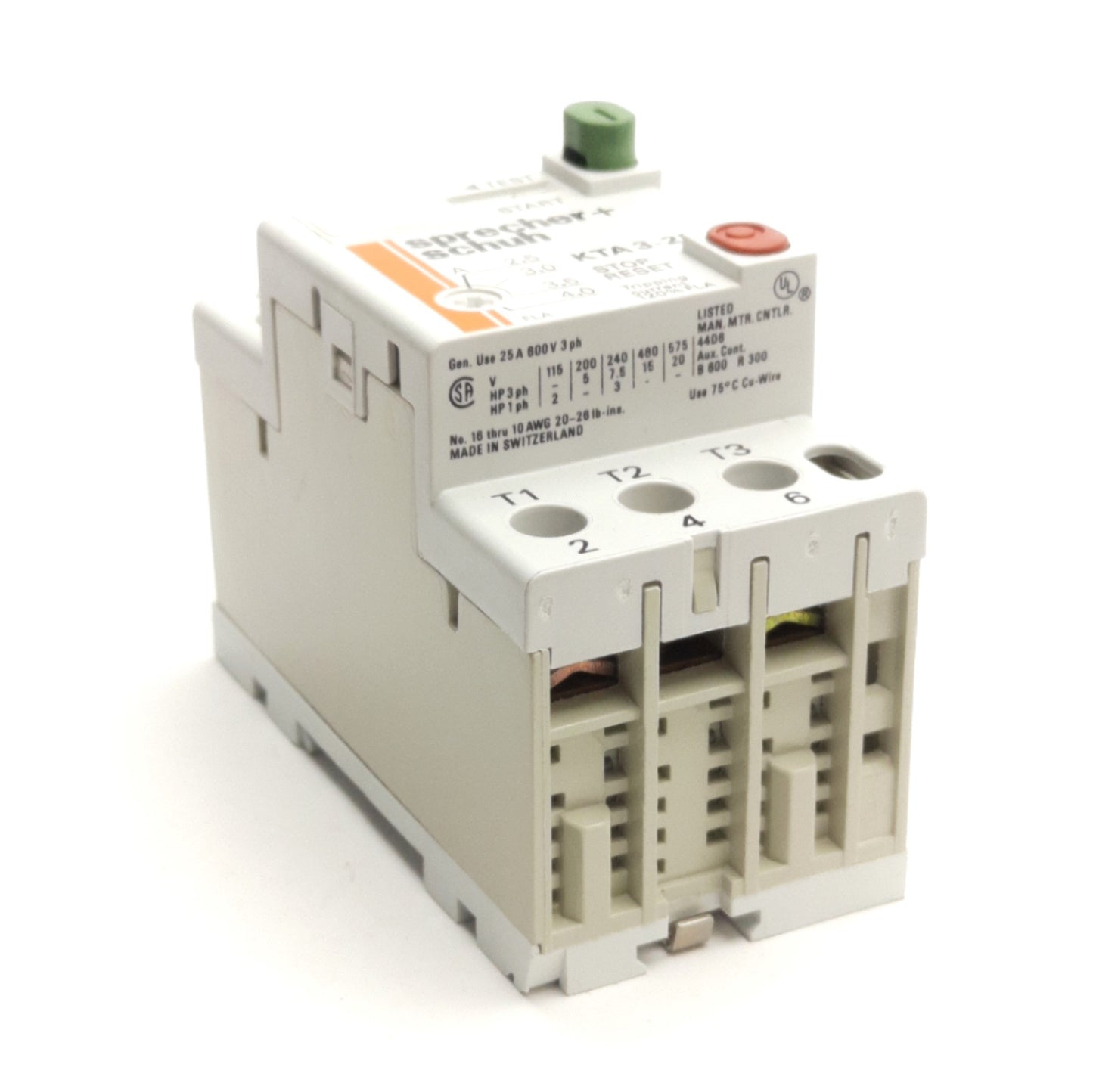 Used Sprecher+Schuh KTA3-25-4.0A Circuit Breaker 3-Poles, 600V, 2.5A to 4A