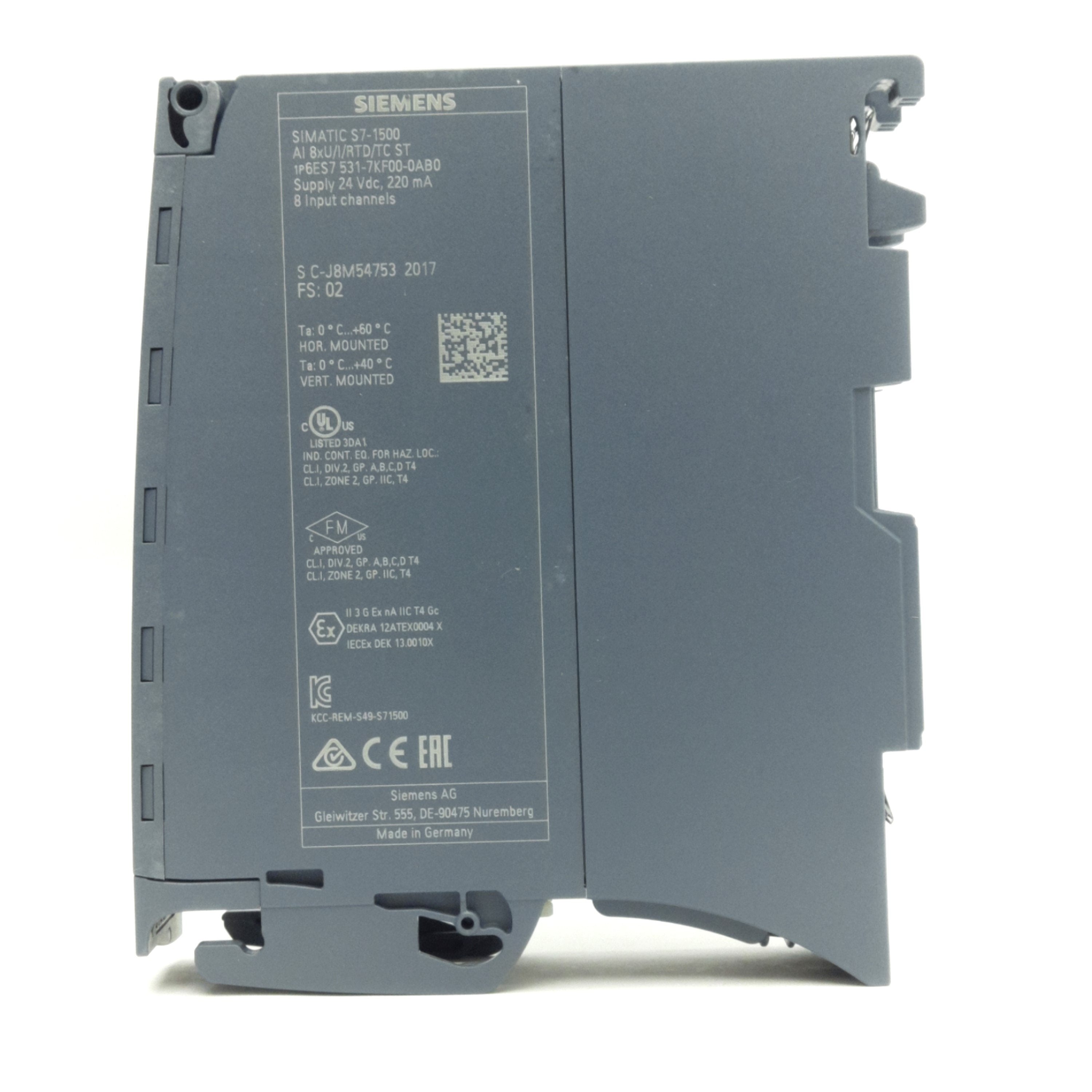 Siemens 6ES7 531-7KF00-0AB0 Analog Input Module, 24VDC 240mA, 8