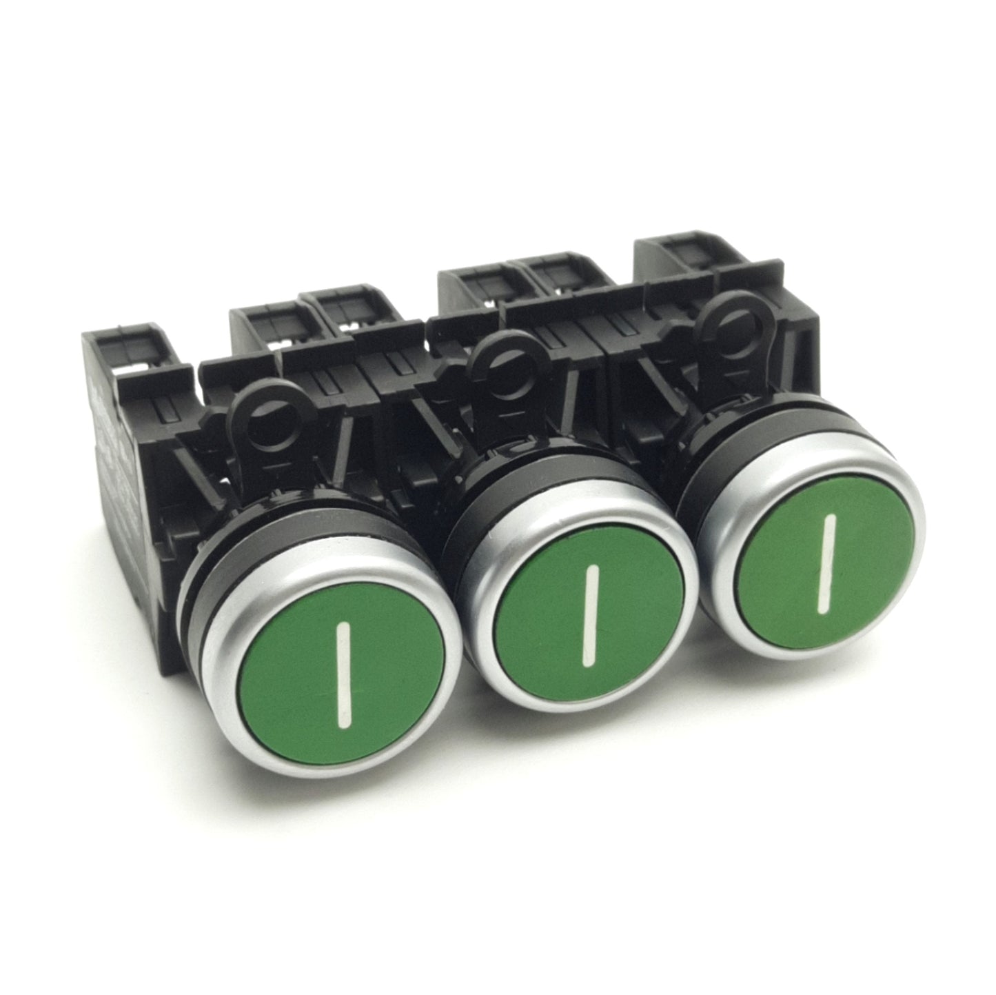 Used Lot of 3 Eaton Moeller M22-D-G-X1-K20 Pushbutton, 22mm Device, 2NO, Green/Flush