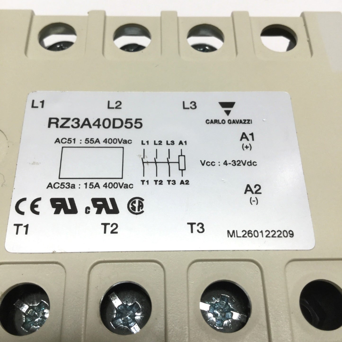 Used Carlo Gavazzi RZ3A40D55 Solid State Relay 3-Phase 4-32VDC Control, 400VAC 55A