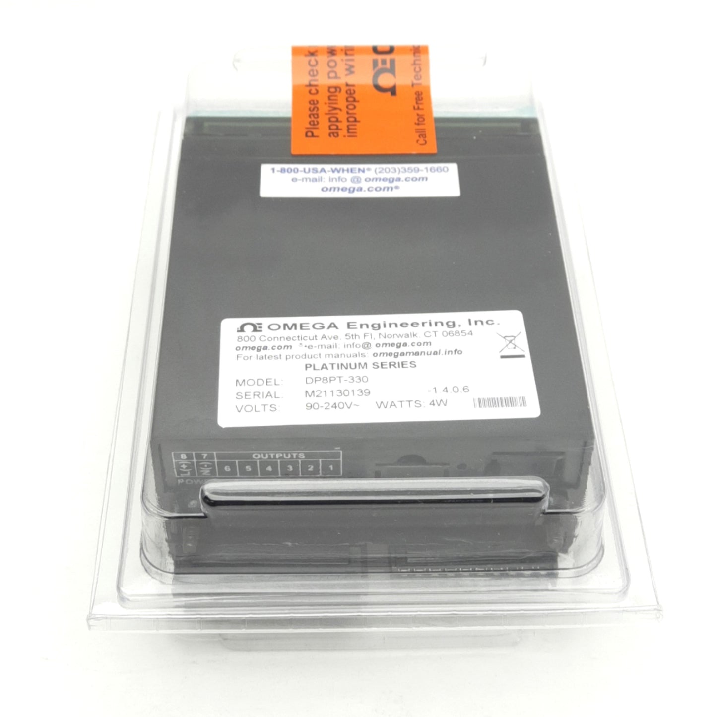 New Omega DP8PT-330 Process Controller, 90-240VAC, 2 Relay Outputs, T/C RTD Inputs