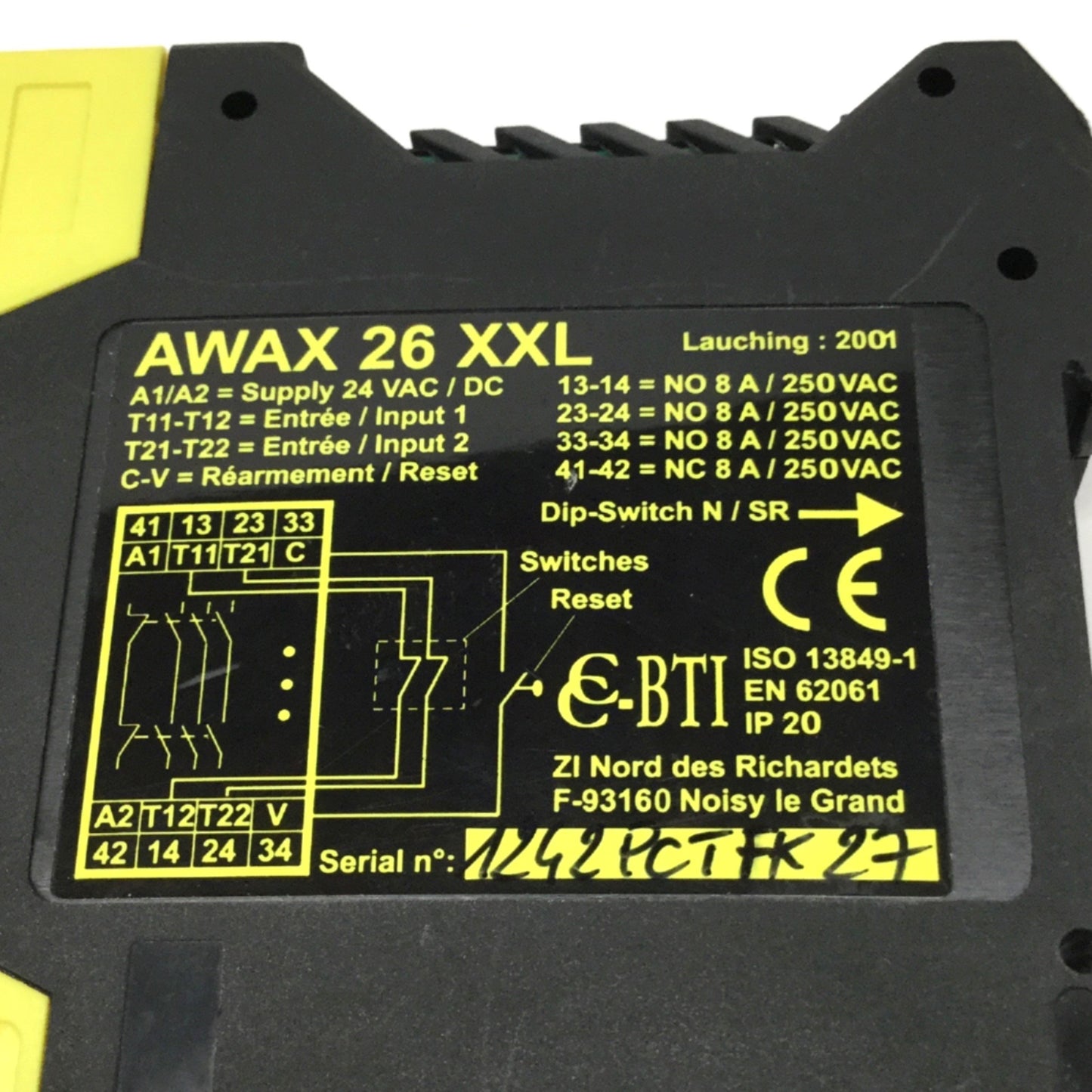 Used Comitronic BTI AWAX 26 XXL E-Stop Safety Relay 3NO-1NC, 250VAC 8A, 24V AC/DC