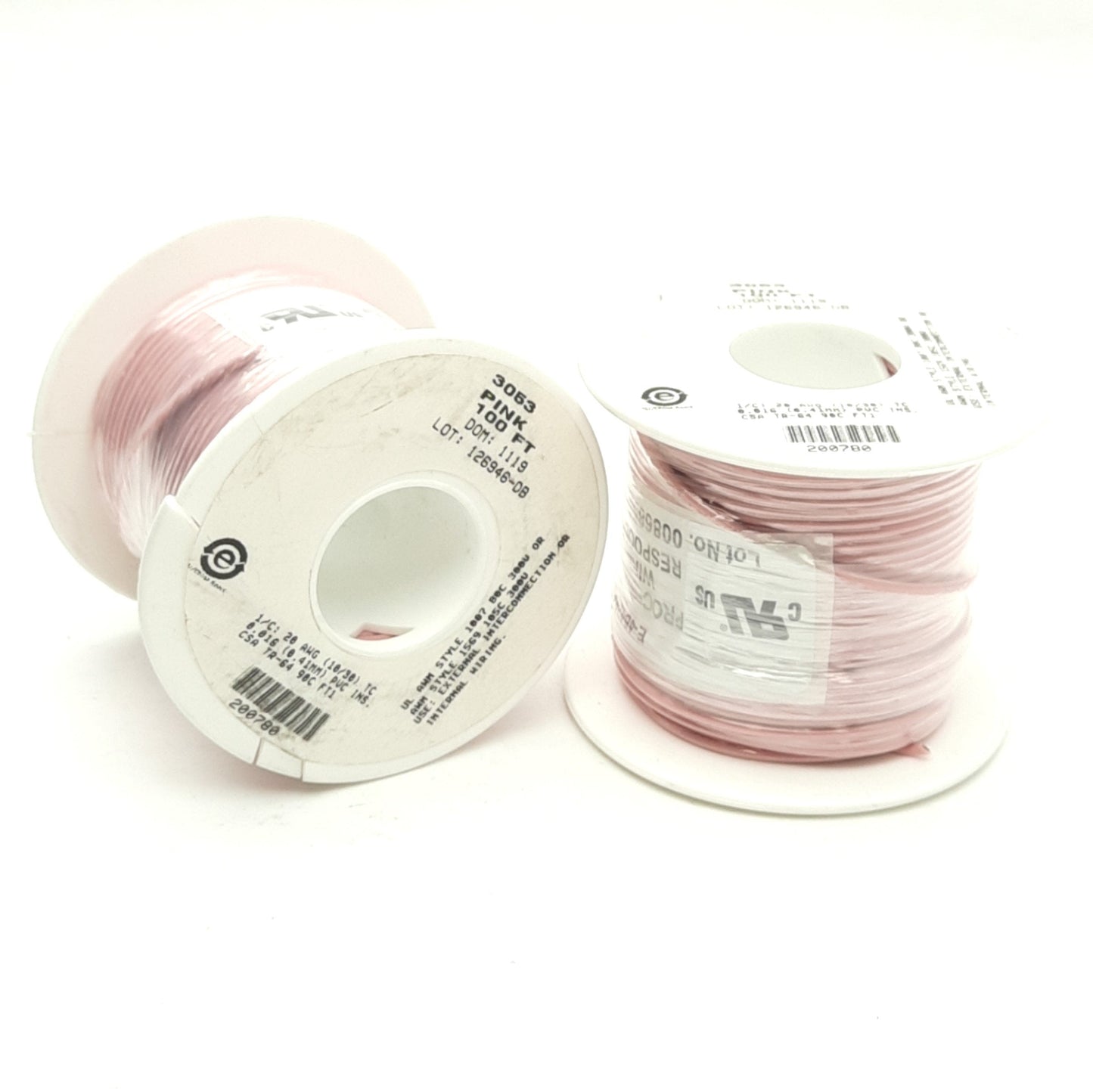 New Lot of 2 Alpha Wire 3053 Pink Hook-Up Wire 100' 1/C 20AWG (10/30) 300V