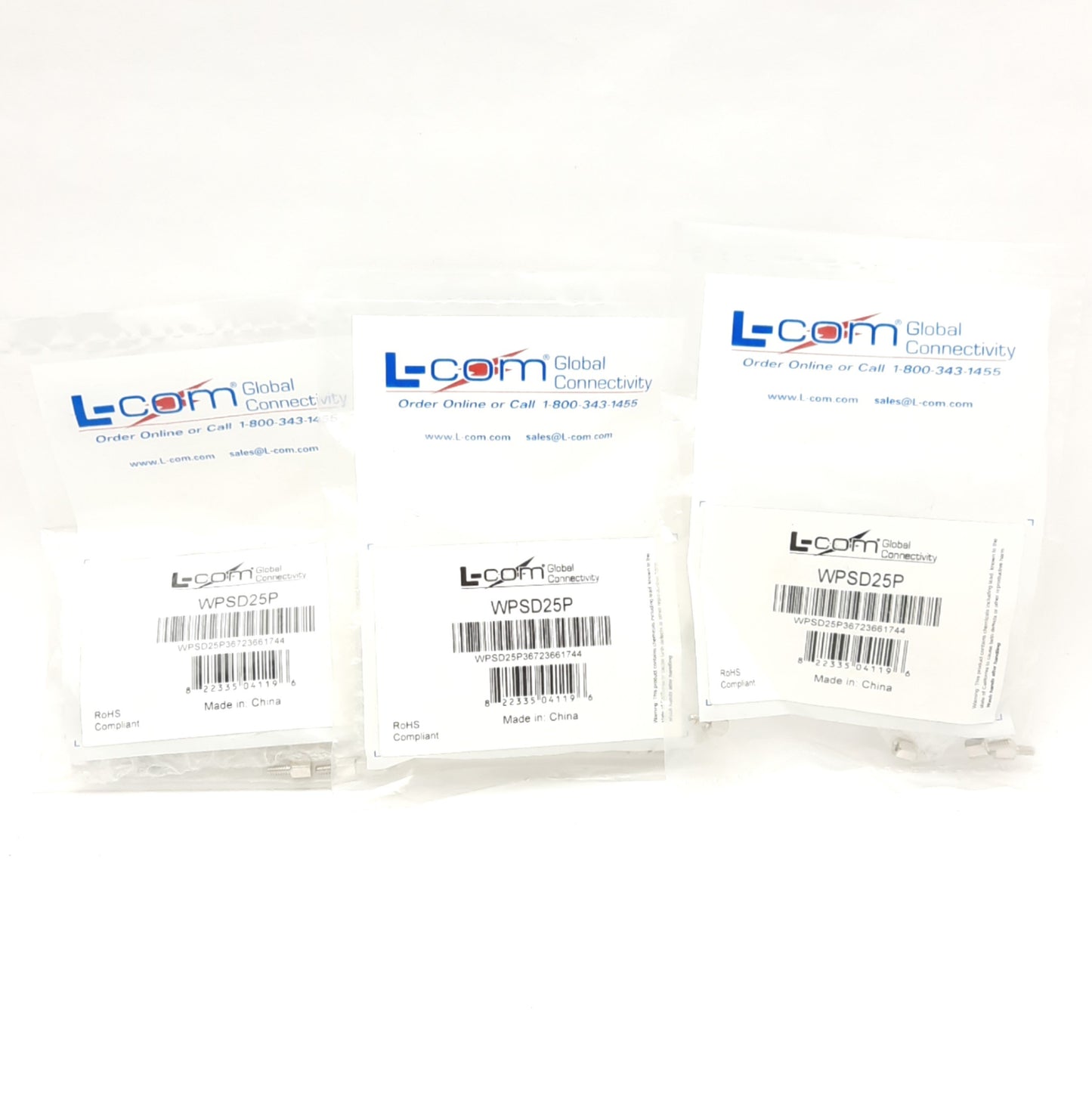 New Lot of 3 L-Com WPSD25P Waterproof Panel Mount D-Sub Connector DB25M