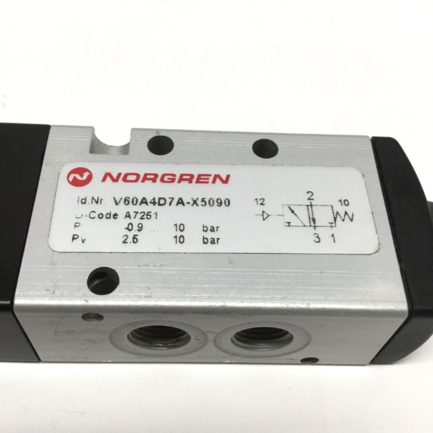 Used Norgren V60A4D7A-X5090 Air Pilot Spool Valve, 3-Port 2-Pos, G1/8, -0.9 to 10 bar