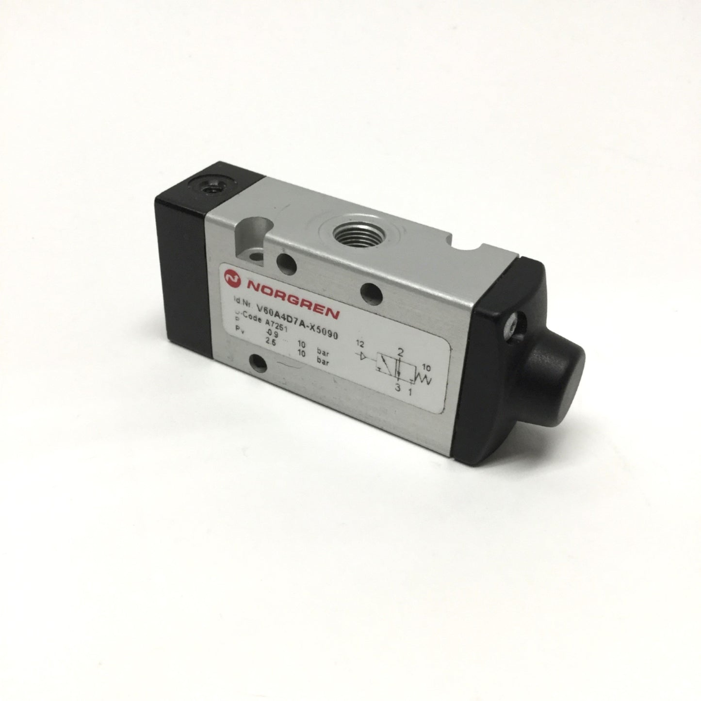 Used Norgren V60A4D7A-X5090 Air Pilot Spool Valve, 3-Port 2-Pos, G1/8, -0.9 to 10 bar