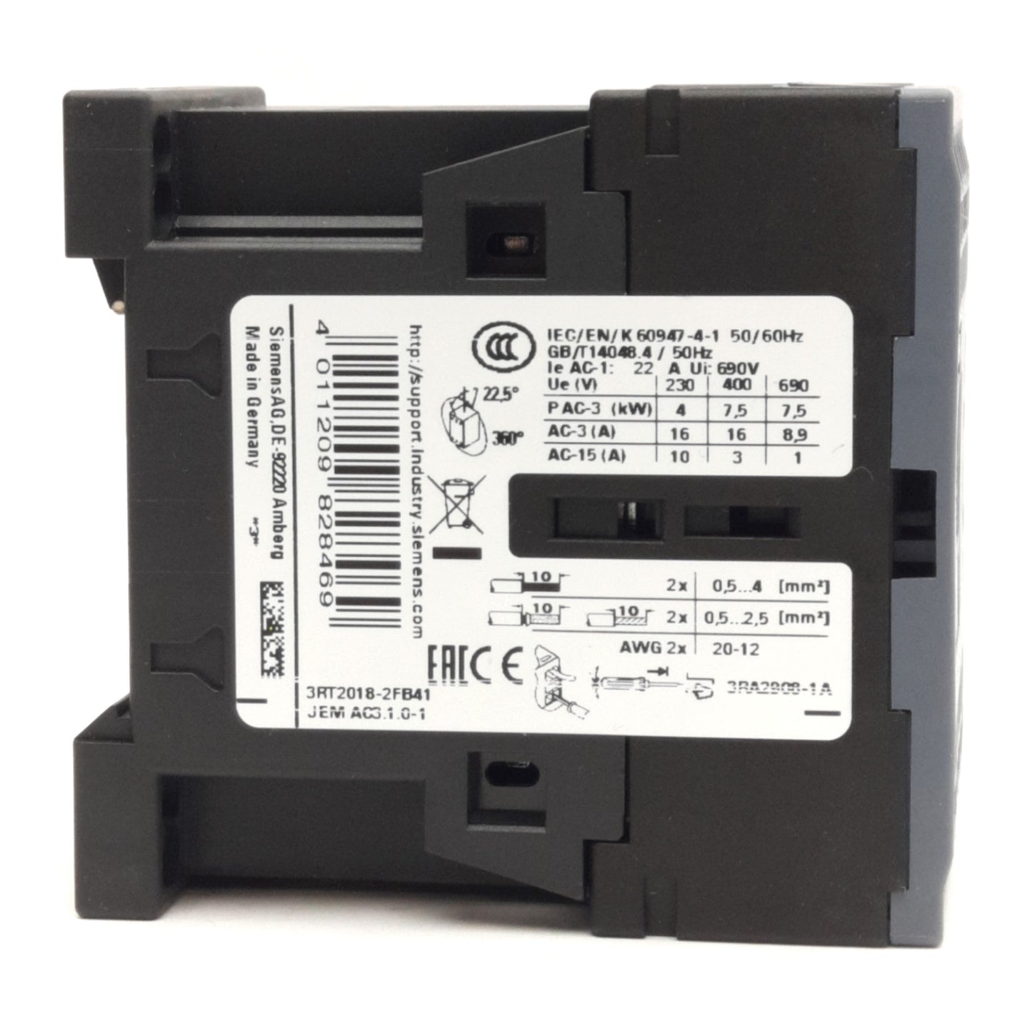 New Siemens 3RT2018-2FB41 Sirius Power Contactor 3-Pole, 690VAC 22A, 24VDC Coil