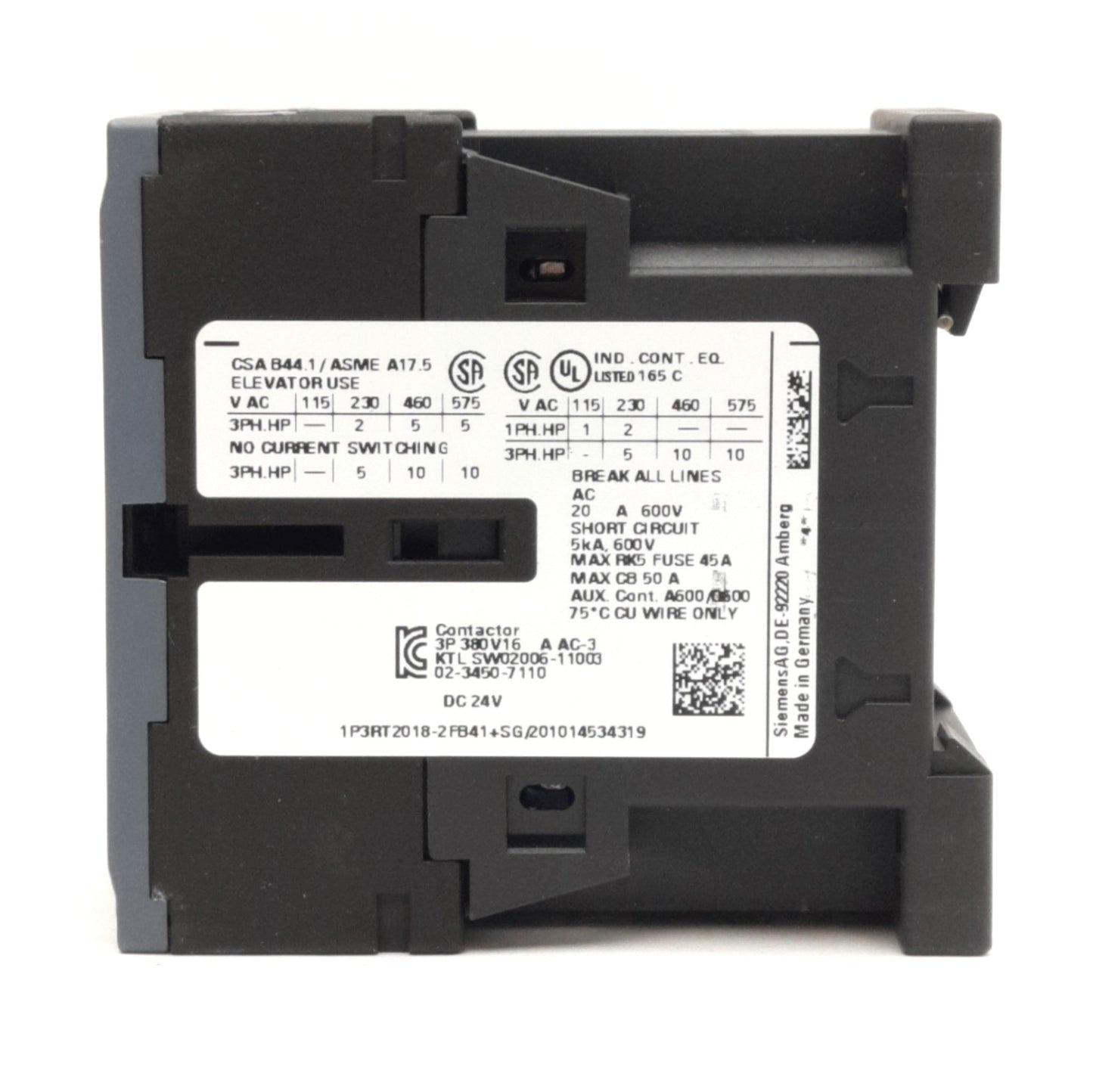 New Siemens 3RT2018-2FB41 Sirius Power Contactor 3-Pole, 690VAC 22A, 24VDC Coil