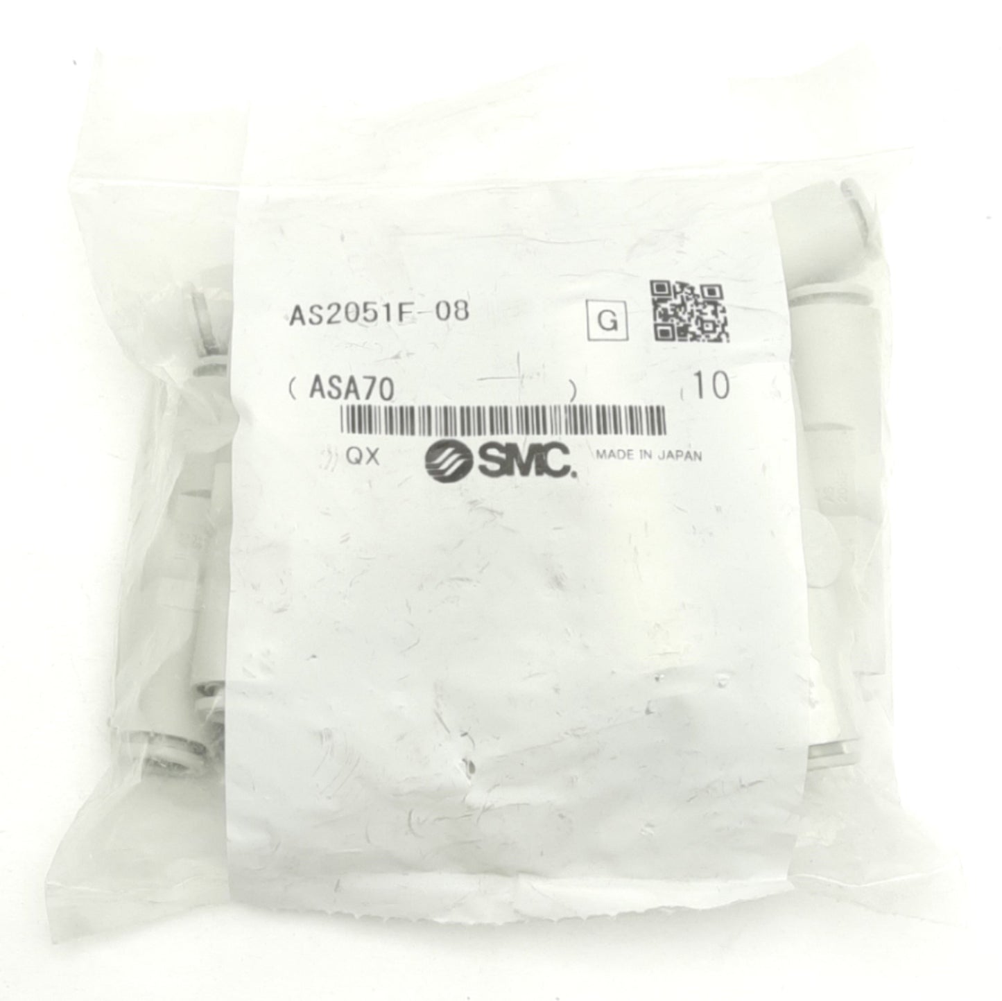 New Lot of 10 SMC AS2051F-08 Pneumatic In-line Speed Control Fitting, Ø8mm Tubing