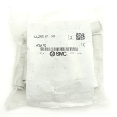 New Lot of 10 SMC AS2051F-08 Pneumatic In-line Speed Control Fitting, Ø8mm Tubing