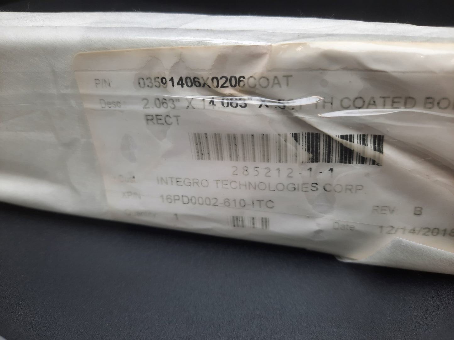 New Integro Technologies 16PD0002-610-ITC TH Coated Borosilicate 2.063x14.063x.591"