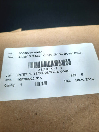 New Integro Technologies 16PD0002-615 Borosilicate Glass 4.938 x 9.563 x .591"