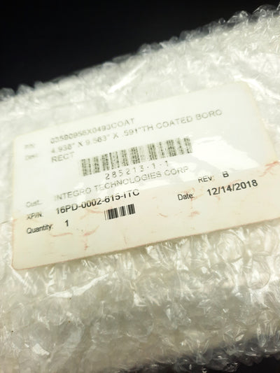 New Integro Technologies 16PD0002-615-ITC TH Coated Borosilicate 4.938x 9.563x .591"