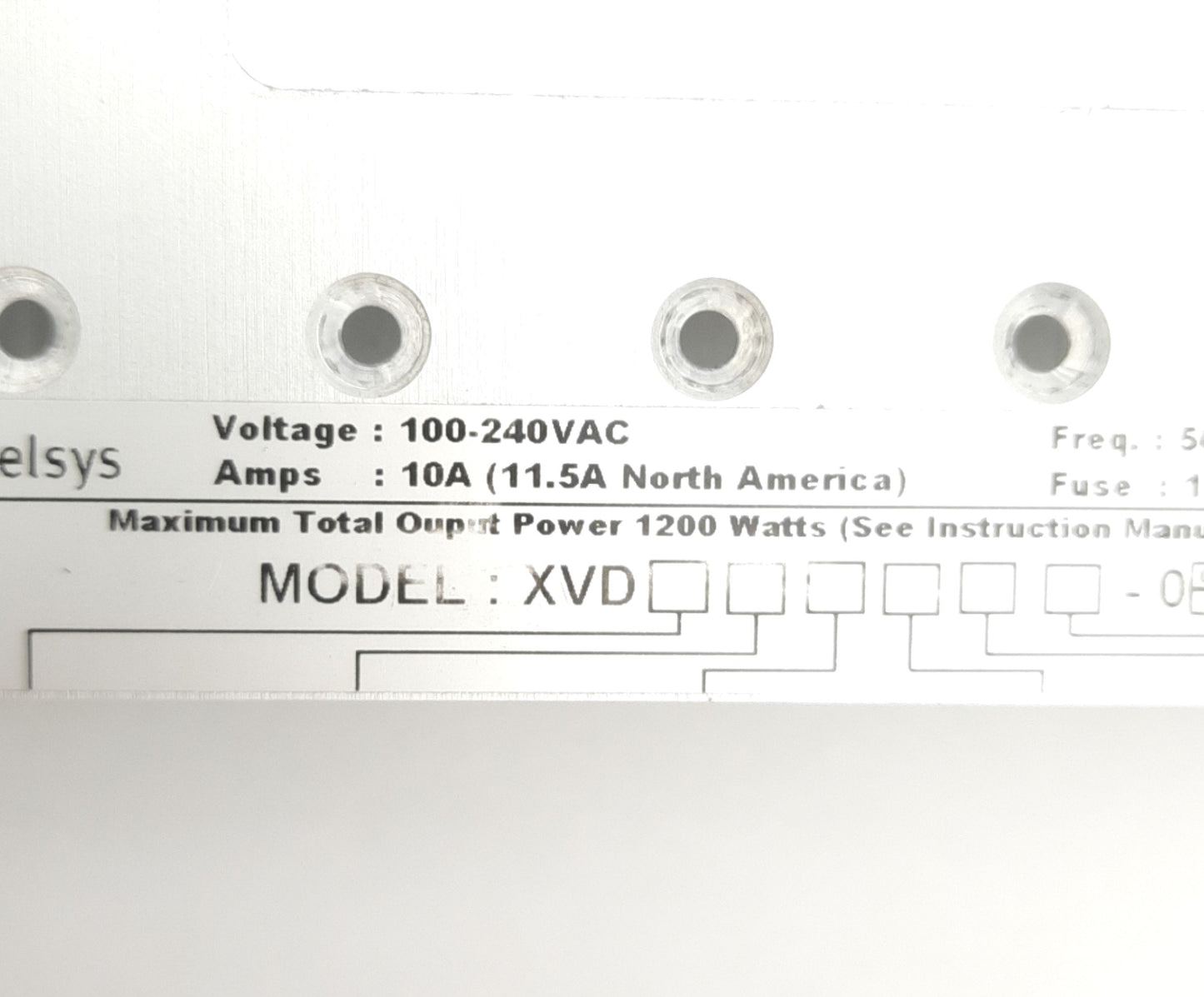 Used Excelsys XVD-00 Power Supply Card Cage, 1200W, 100-240V AC, 10A, 6-Slots