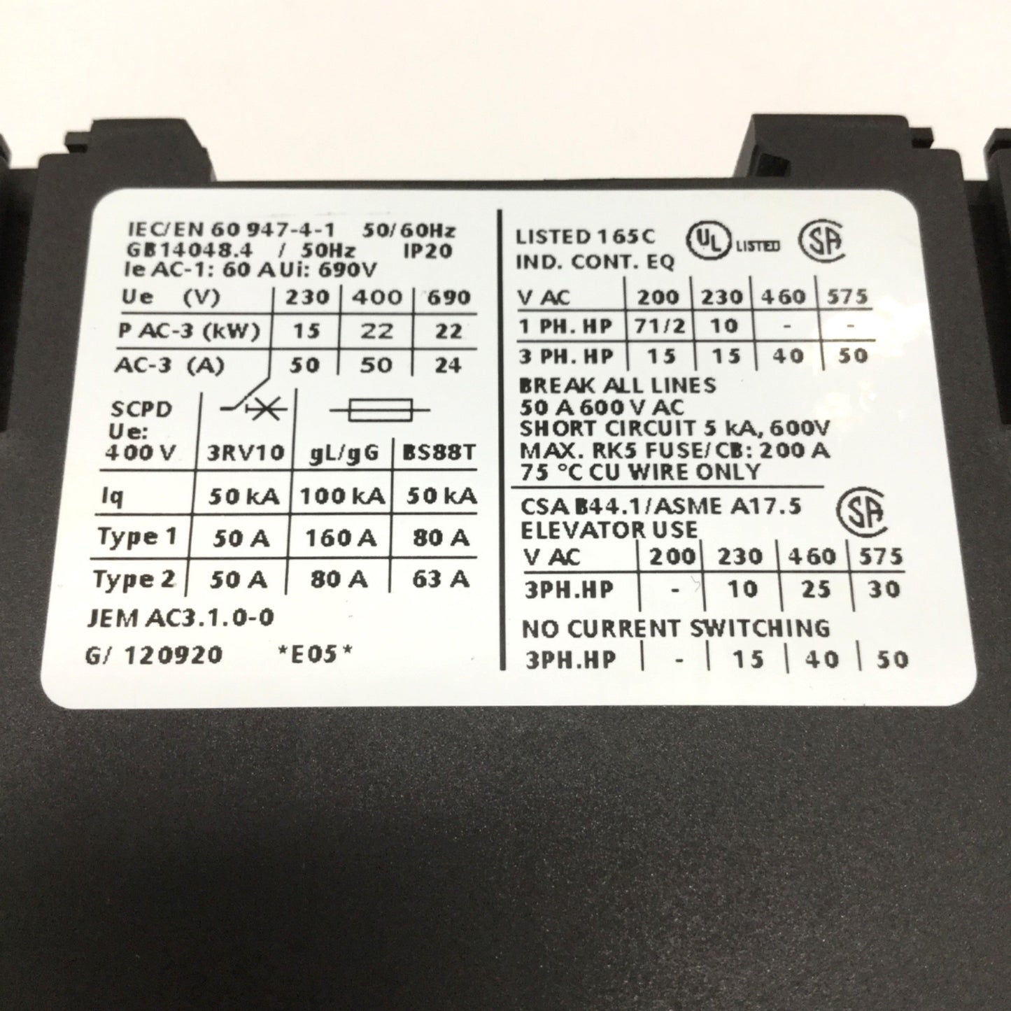 Used Siemens 3RT1036-1BB40 Sirius Power Contactor 3-Pole, 24VDC Coil, 50A 600VAC