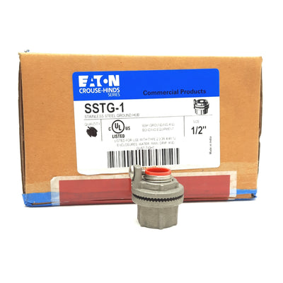 New – Open box Eaton SSTG-1 Stainless Steel Ground Hub 1/2", For: NEMA 2, 3, 3R, 4, 4X, & 12