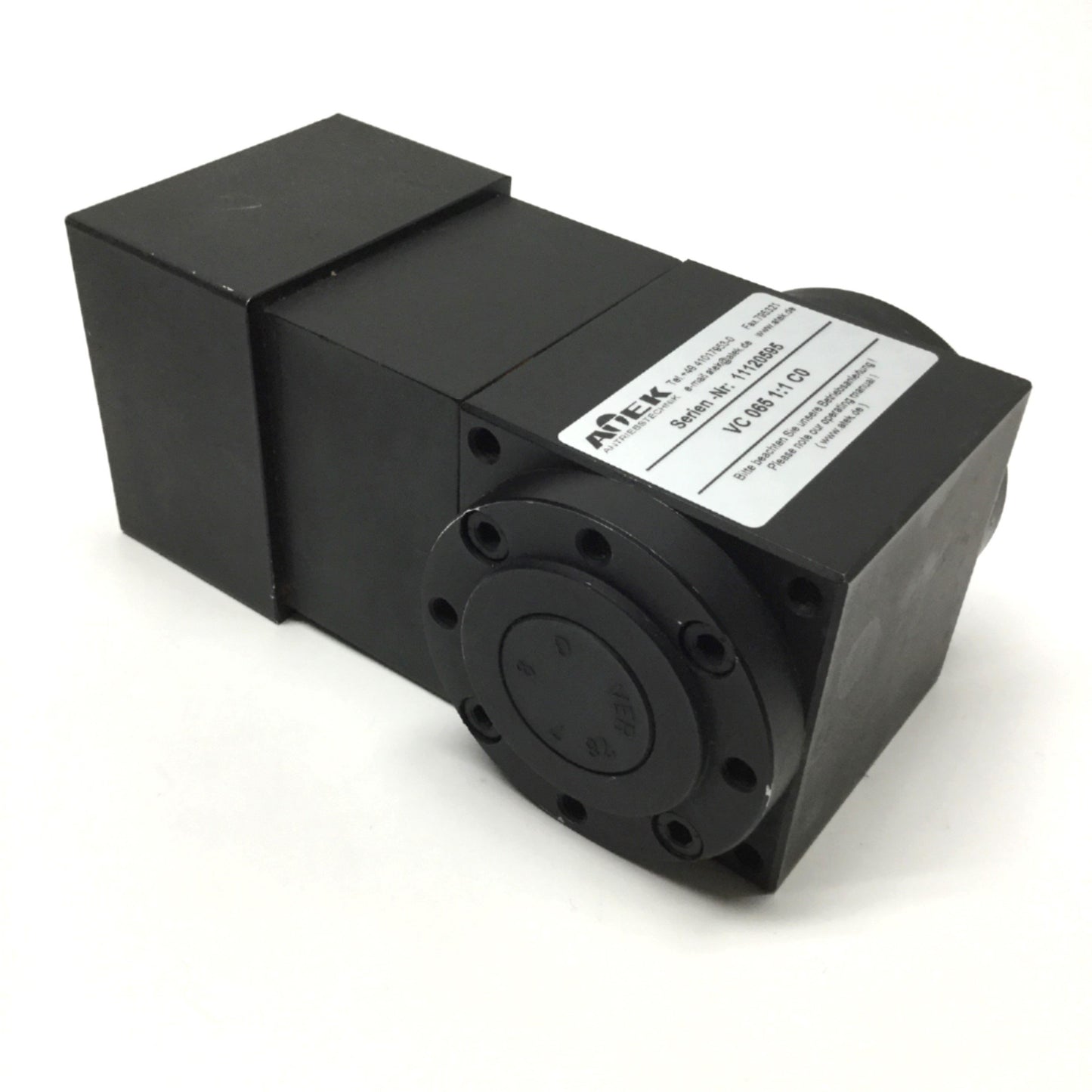 Used Atek VC 065 C0 Right Angle Servo Bevel Gear Box Drive, 1:1 Ratio, 3.6Nm @4000RPM