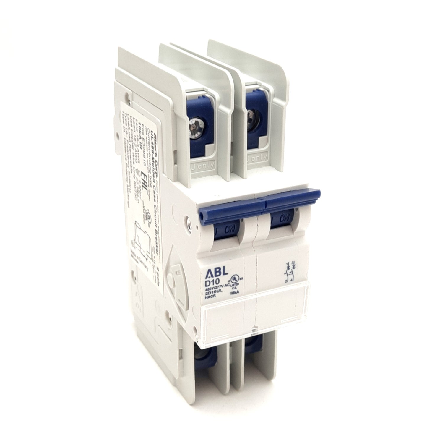 New – Open box Altech Corp 2D10UL Circuit Breaker, 2-Pole, 480Y/277VAC, 10A, DIN Rail