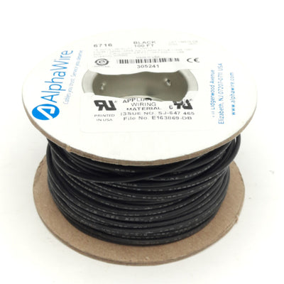 New – Open box Alpha Wire 6716 BK005 Hook-Up Wire 100' 16AWG (26/30) TC, -40°C to 105°C, 600V